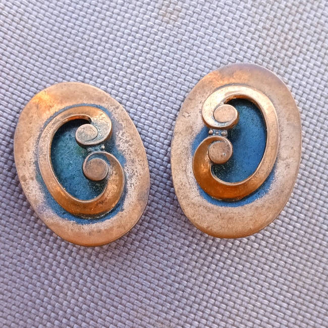 Mid Century Geometric Copper Clip-On Earrings